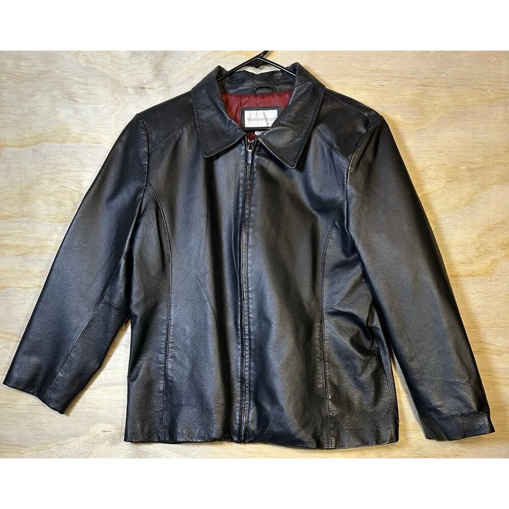 Worthington Women’s XL Genuine Leather Zip-Up Jacket – Black